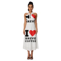 I Love Breve Coffee Sleeveless Cross Front Cocktail Midi Chiffon Dress by ilovewhateva