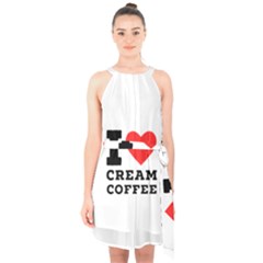 I Love Cream Coffee Halter Collar Waist Tie Chiffon Dress by ilovewhateva