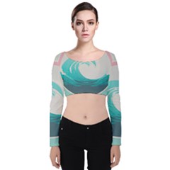 Waves Tidal Ocean Sea Tsunami Wave Minimalist Velvet Long Sleeve Crop Top by Wav3s