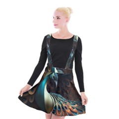 Peacock Bird Feathers Plumage Colorful Texture Abstract Suspender Skater Skirt by Wav3s