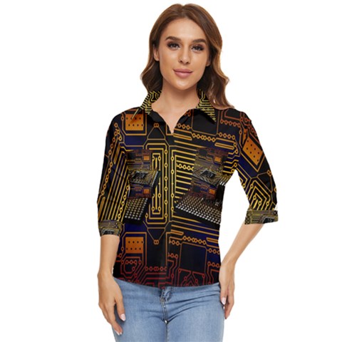 Processor Cpu Board Circuit Women s Quarter Sleeve Pocket Shirt by Wav3s