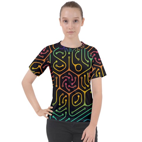 Circuit Hexagonal Geometric Pattern Background Pattern Women s Sport Raglan Tee by Wav3s