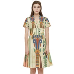 Egyptian Paper Papyrus Hieroglyphs Short Sleeve Waist Detail Dress by Wav3s