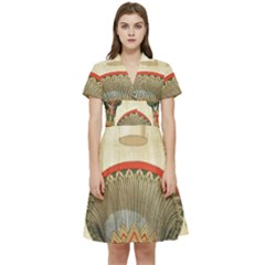 Egyptian Architecture Column Short Sleeve Waist Detail Dress by Wav3s