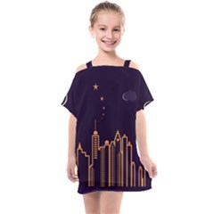 Skyscraper-town-urban-towers Kids  One Piece Chiffon Dress by Wav3s