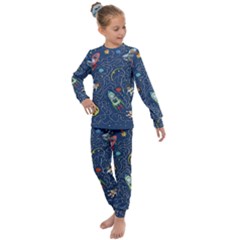 Cat-cosmos-cosmonaut-rocket Kids  Long Sleeve Set  by Wav3s