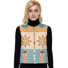 Nautical-elements-collection Women s Short Button Up Puffer Vest by Wav3s