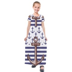 Anchor-background-design Kids  Short Sleeve Maxi Dress by Wav3s