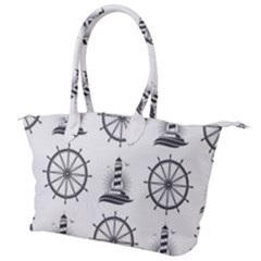 Marine-nautical-seamless-pattern-with-vintage-lighthouse-wheel Canvas Shoulder Bag by Wav3s