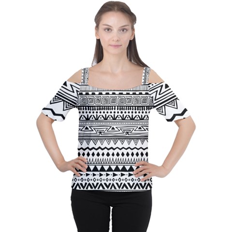 Boho-style-pattern Cutout Shoulder Tee by Wav3s