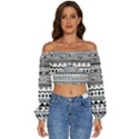 Boho-style-pattern Long Sleeve Crinkled Weave Crop Top View1