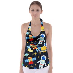 Space Seamless Pattern Babydoll Tankini Top by Wav3s