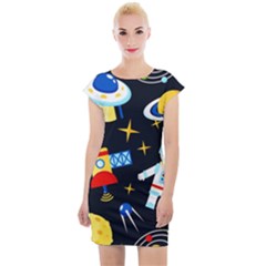 Space Seamless Pattern Cap Sleeve Bodycon Dress by Wav3s