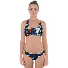 Space Seamless Pattern Cross Back Hipster Bikini Set by Wav3s