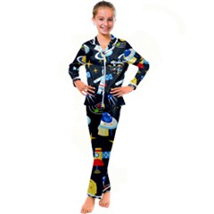 Space Seamless Pattern Kids  Satin Long Sleeve Pajamas Set by Wav3s