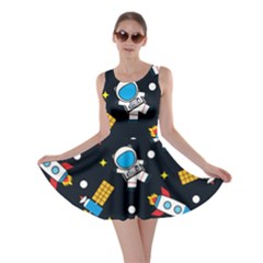 Seamless-adventure-space-vector-pattern-background Skater Dress by Wav3s