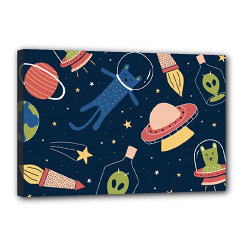 Seamless-pattern-with-funny-aliens-cat-galaxy Canvas 18  X 12  (stretched) by Wav3s