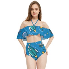 About-space-seamless-pattern Halter Flowy Bikini Set  by Wav3s