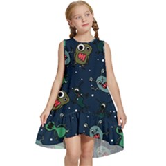 Monster-alien-pattern-seamless-background Kids  Frill Swing Dress by Wav3s