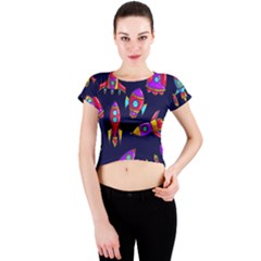 Space-patterns Crew Neck Crop Top by Wav3s