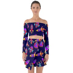 Space-patterns Off Shoulder Top With Skirt Set by Wav3s