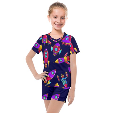 Space-patterns Kids  Mesh Tee And Shorts Set by Wav3s