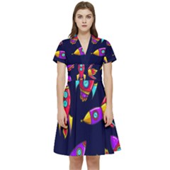 Space-patterns Short Sleeve Waist Detail Dress by Wav3s