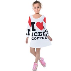 I Love Iced Coffee Kids  Long Sleeve Velvet Dress by ilovewhateva