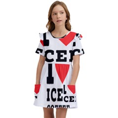 I Love Iced Coffee Kids  Frilly Sleeves Pocket Dress by ilovewhateva