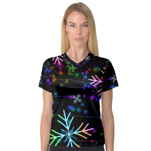 Snowflakes Snow Winter Christmas V-neck Sport Mesh Tee by Ndabl3x