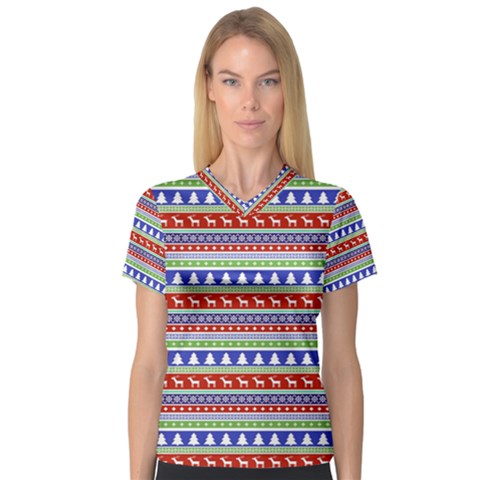 Christmas Color Stripes Pattern V-neck Sport Mesh Tee by Ndabl3x