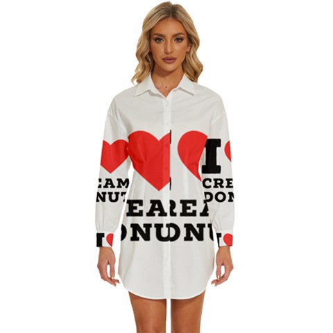 I Love Cream Donut  Womens Long Sleeve Shirt Dress by ilovewhateva