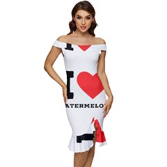 I Love Watermelon  Off Shoulder Ruffle Split Hem Bodycon Dress by ilovewhateva