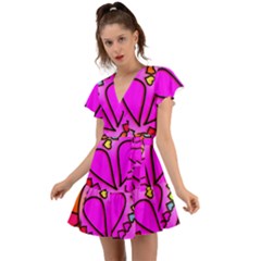 Stained Glass Love Heart Flutter Sleeve Wrap Dress by Vaneshart