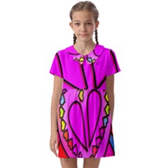 Stained Glass Love Heart Kids  Asymmetric Collar Dress by Vaneshart