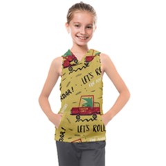 Childish-seamless-pattern-with-dino-driver Kids  Sleeveless Hoodie by Vaneshart