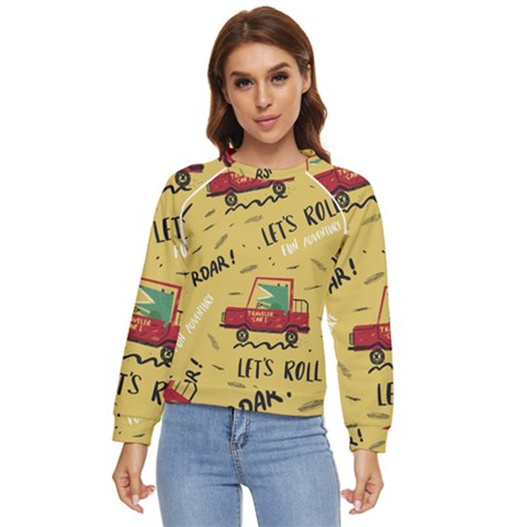 Childish-seamless-pattern-with-dino-driver Women s Long Sleeve Raglan Tee by Vaneshart