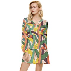 Snake Stripes Intertwined Abstract Tiered Long Sleeve Mini Dress by Vaneshop