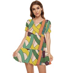 Snake Stripes Intertwined Abstract Tiered Short Sleeve Babydoll Dress by Vaneshop