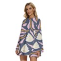 Flowers Pattern Floral Pattern Round Neck Long Sleeve Bohemian Style Chiffon Mini Dress View2