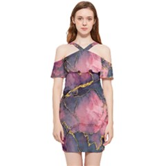 Pink Texture Resin Shoulder Frill Bodycon Summer Dress by Vaneshop