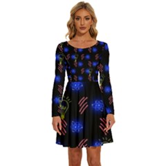 Background Pattern Graphic Long Sleeve Wide Neck Velvet Dress by Vaneshop