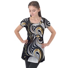 Pattern Gold Marble Puff Sleeve Tunic Top by Vaneshop