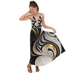 Pattern Gold Marble Backless Maxi Beach Dress by Vaneshop