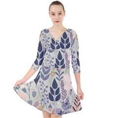 Flower Floral Pastel Quarter Sleeve Front Wrap Dress by Vaneshop