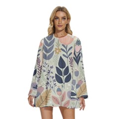 Flower Floral Pastel Round Neck Long Sleeve Bohemian Style Chiffon Mini Dress by Vaneshop