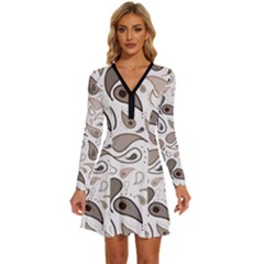 Paisley Pattern Background Graphic Long Sleeve Deep V Mini Dress  by Vaneshop