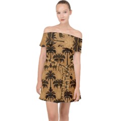 Camel Palm Tree Off Shoulder Chiffon Dress by Vaneshop