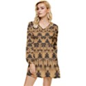 Camel Palm Tree Tiered Long Sleeve Mini Dress View1