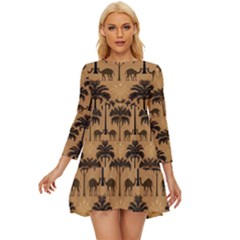 Camel Palm Tree Long Sleeve Babydoll Dress by Vaneshop